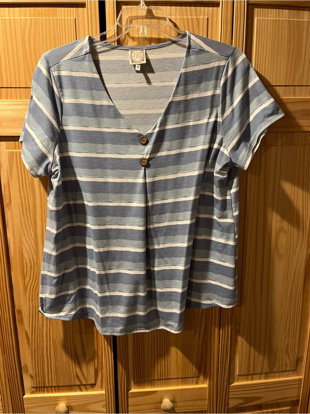 Truself striped V-Neck Short Sleeve shirt in Blues and White